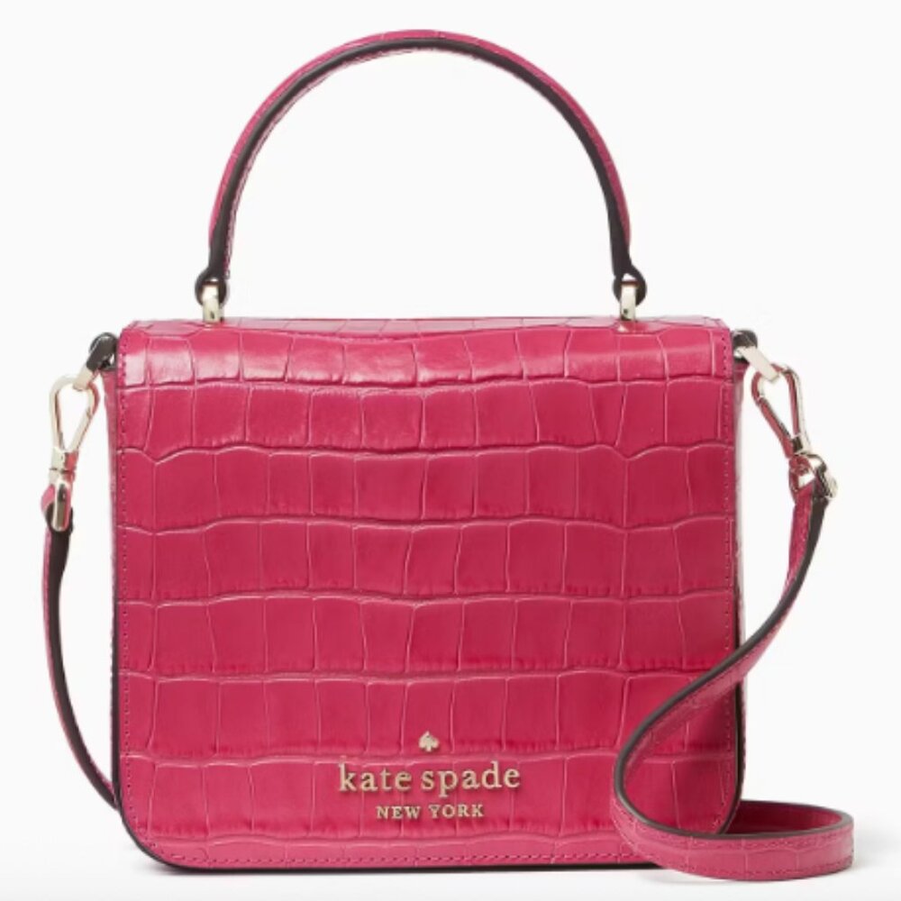 Kate Spade Staci Square Pink Croc Crossbody